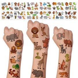 12 Sheets Jungle Animal Temporary Tattoos for Kids,Waterproof Wildlife Animal Tattoos Stickers, Zoo Safari Animals Fake Tattoos for Boys Girls Birthday Party Favors Supplies, Baby Shower