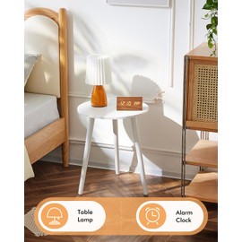 Apicizon Small Round Side Tables End Table Bedroom, White Nightstand Bedside Table for Living Room, Coffee Table with White Wood Legs, 16.5 x 20.5 Inches