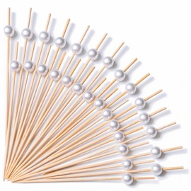 PuTwo Cocktail Picks Handmade Bamboo Toothpicks 4.7” White Pearl in 100 Counts