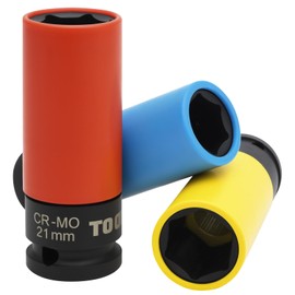 TOOLMAYS Impact Socket Set 1/2 Inch Cr-Mo Protective Inserts 3-Piece 17 mm 19 mm 21 mm Sockets for Wheel Change