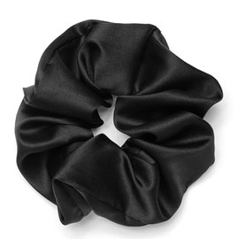 Rizos Curls Vegan Silk Large Scrunchie - Gente Hold For No Crease and Breakage Protection, Damage & Frizz Free Hair Tie, Black