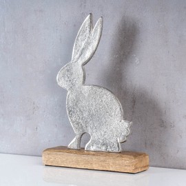 Metal Rabbit Height 26 cm Mango Wood Metal Stand Table Decoration Easter Bunny Figure Metal Decoration Spring Easter Table Decoration