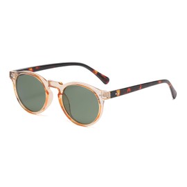 YAMEIZE Vintage Polarised Small Round Sunglasses - for Women Men Classic Style Round Glasses UV400 Protection Outdoor Driving, Leopard Orange Green