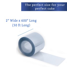 Collar para pastel de 2 x 600 pulgadas (50 pies) - Rollo de acetato - Hojas de acetato para hornear - Plástico para envolver pasteles - Acetato para Reposteria - Acetato para Pasteles