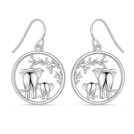 Charmsy 925 Sterling Silver Elephant Earrings for Women | Animal Charm Dangling Hook Earrings | Tree of Life Elephant Drop Dangle Earrings Mother's Day Jewelry 25mm