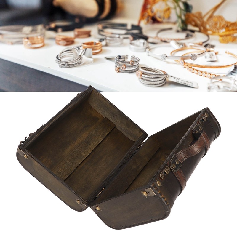 Retro Wooden Suitcase Home Party Artificial Leather Jewelry Necklace Storage