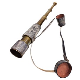 Navirock Vintage Telescope Collectible Decor Nautical Spyglass Antique Mounted Solid Brass 18 Inch Pirate Telescope Grey Leather Imprinted Antique Home Decor Gfts