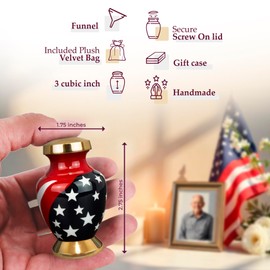 Trupoint Memorials Small Urns for Human Ashes Keepsake, Military and Patriotic Decorative Mini Cremation Urn for Veteran Adult Men and Women, Small Red