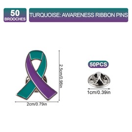 CRAFFANCY Purple and Teal Awareness Ribbon Pin, 50 Pcs Suicide Prevent Ribbon Badges Suicide Awareness Pin for Public Benefit Activities Men and Women Accessories