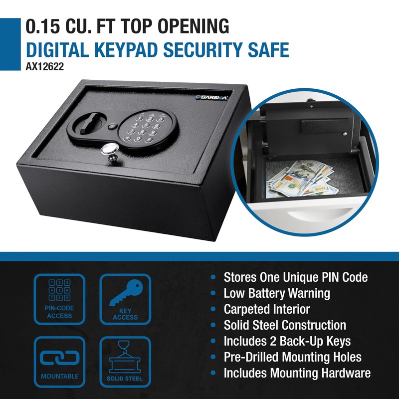 Barska Digital Keypad Security Safe Box – 0.15 Cu Ft