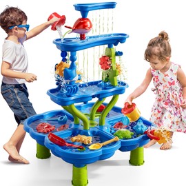 JUKUDAHU Sand Water Table for Kids 3 4 5 6 7 8 Year Old - Waterfall Pond, Bath Toys, Summer Outdoor Sand Beach Toys for Toddlers 1-3 3-5, Sensory Activity Playset, Birthday Gifts for Boys Girls 3-8