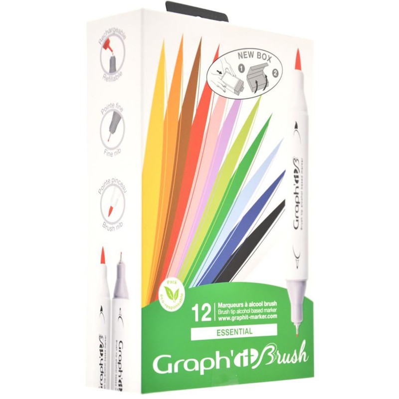 Graph' It Brush gi80110 Essential Assorted Colours (Set of 12