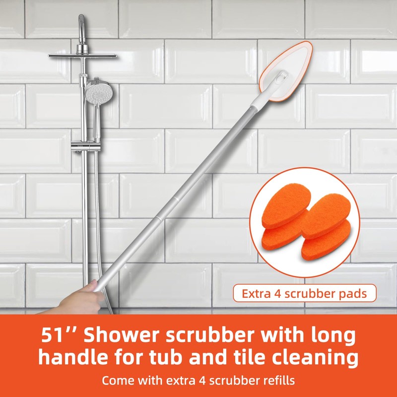Qaestfy Bathtub Scrubber, Adjustable Long Handled Scrub Brush with 51