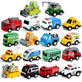 JOYIN 18 Piece Pull Back City Cars and Trucks Toy Vehicles Set Model Car, Friction Powered Die-Cast Cars for Toddlers, Boys, and Girls’ Educational Play
