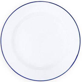 Enamelware Dinner Plate -Solid White with Blue Rim