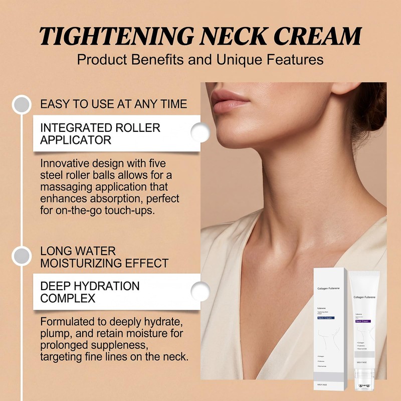 Collagen Fullerene Anti Aging Neck Cream with Peptides, Firming Lotion