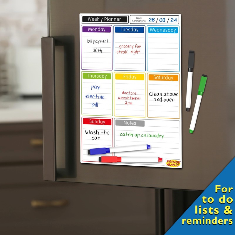 Magnetic Whiteboard for Fridge: Multi-Functional Portrait Weekly Planner, Meal Planner,