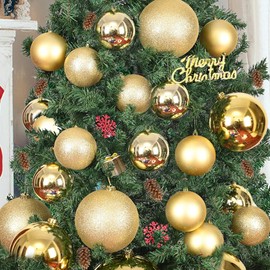 Benjia Extra Large Size Outdoor Christmas Ornaments, Oversized Huge Big Shatterproof Xmas Christmas Plastic Balls for Outside Lawn Yard Tree Hanging Decorations (4"/100mm, Gold, 6 Packs)