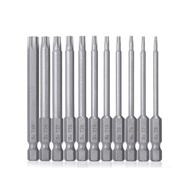 11pcs T6-T40 Magnetic Torx Head 4" (100mm) Long Torx Security Head Screwdriver Drill Set 1/4 Inch Hex Shank 11 Pack 4 Inch Length S2 Steel Torx Screwdriver Bit Set