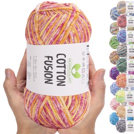 MeriWoolArt® Cotton Yarn - 100% Cotton Yarn, Multicoloured Textile Yarn, DK & Super Light, 100 g Ball, Ideal for Knitting, Crochet & Summer Accessories