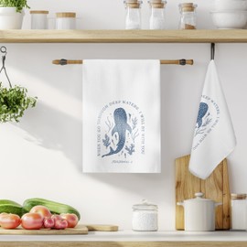 LADOCK Coastal Beach Christian Kitchen Towels, Isaiah 43:2 Bible Verse Hand Towels for Bathroom Decor, Religious Whale Shark Dish Tea Towels for Kitchen, Beach Bathroom Decor, 16x24 Inch
