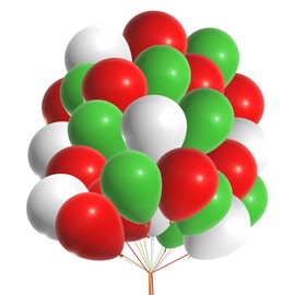 10" Latex Vibrant White, Red, Green Colour Combination Plain Balloons For Party Decorations Valentines Day Pack of 30