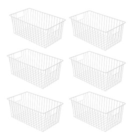 lonpute 16inch Farmhouse Freezer Wire Baskets Organizer Storage Bins Large Organizer Baskets with Handles for Storage, Office, Kitchen, Pantry, Cabinet, Closets - Set of 6 (White 6)
