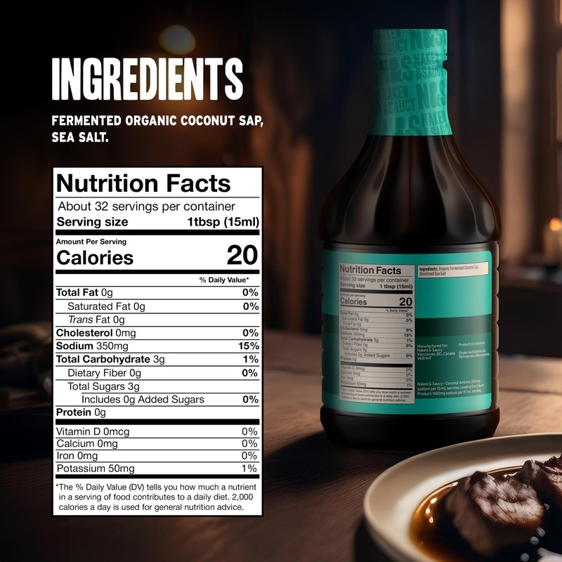 Naked & Saucy Low Sodium Coconut Aminos, Soy Sauce Substitute,