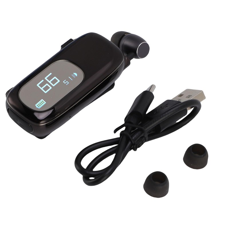 Retractable Headset, Ergonomic Clip On Bluetooth Headset with Vibration Alert