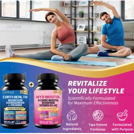 Gwynne Suplemento De Cortisol 90 Cápsulas + Suplemento De Inositol Myo-inositol Y D 90 Cápsulas,con Glicinato De Magnesio,vitamina B12 Y K2