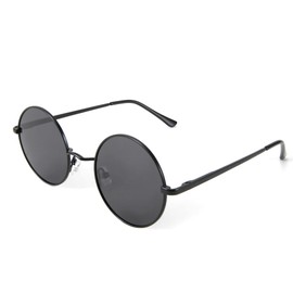 FEISEDY Retro Round Polarised Sunglasses Vintage Women Men Spring Hinge Metal Frame B2528, 001 black frame black lenses