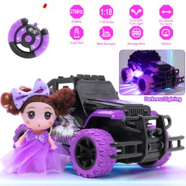 Remote Control Car，Girls Off Road Rc Car，1:20 Scale RC Car for Ages 3-10 Years Old Kids, with Doll and LED Headlights Jeep Off-Road Monster Trucks Toys Birthday Christmas Valentine's Day Gifts(Purple)