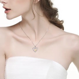 Collar Corazón Buho Graduación Plata 925+ Oro+ Diamante Cz
