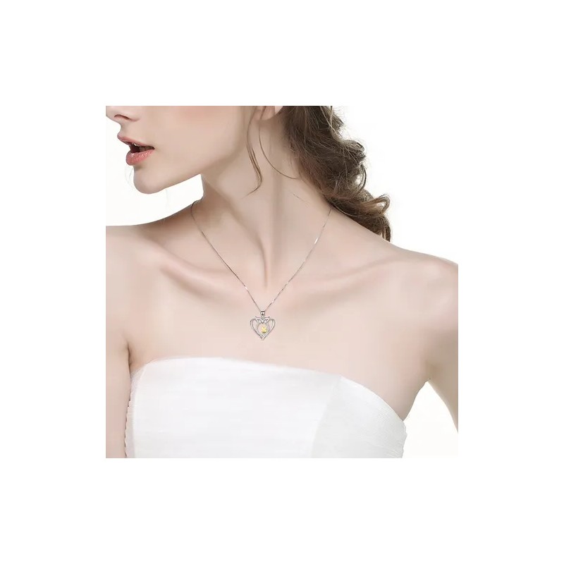 Collar Corazón Buho Graduación Plata 925+ Oro+ Diamante Cz