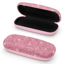 Soleebee Bling Hard Shell Eyeglasses Case, Crystal Protective Glasses Case Fits Most Glasses Portable Travel Sunglasses Case (Pink)