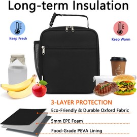 GYEUKHAM Lunch Box for Kids Boys Girls Men Women, Insulated Small Soft Cooler Lunch Bag Kit for School Work Picnic Travel - Reusable Portable lunchbox, Black