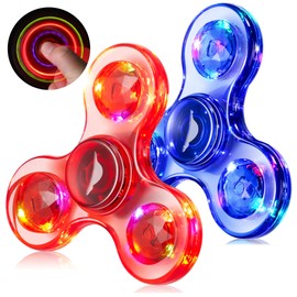 WELLVO LED Fidget Spinner for Kids Adults 2Pcs, Light up Sensory Fidget Toys for Kids 4-8 8-12 Anxiety Stress Relief, Classroom Prizes Glow in The Dark Hand Spinner Boys Girls Birthday Gifts