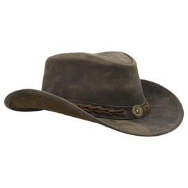 SideWinder Cowboy Hat Durable Jungle Grain Leather Unisex Adult for Men Shapeable Outback Western Style Wide Brim (X-Large, Mocha)