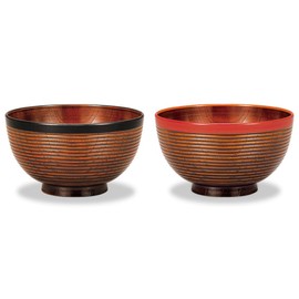 Yamanaka Lacquer Range Keyaki Sensuji Heather Rice Bowl Pair Set, Obi Black & Obi Vermilion M16326