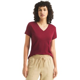 Nautica Women's Classic Fit Solid V-Neck Sustainably Cotton-Knit T-Shirt, DeepRouge, S