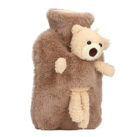Bolsa de Agua Caliente, Lindo Diseño de Oso de Peluche Bolsa de Agua Caliente Diseño de Boca Ancha Bolsa de Agua Caliente Multifuncional Material de PVC Antideslizante Bolsa de Agua Caliente Sellada (Marrón)
