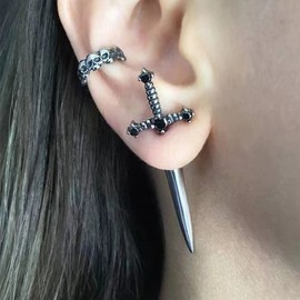 Gothic Dagger Sword Stud Earrings for Women Men,Cool Cross Earrings Hiphop Earrings Black Cubic Zirconia punk Dagger Earrings Jewelry Gifts (black)