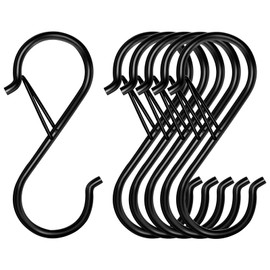 Mzekgxm 6 Pack S Hooks for Hanging, 3.5 inch Safety Buckle Design Heavy Duty Metal Black S Hooks for Hanging Plants, Pots, Pans, Cups, Clothes, Towels, Bags in Kitchen, Bathroom, Closet, Garden
