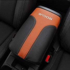 XYHGM Car Center Console Armrest Cover for Nissan Rogue 2014-2020 Leather Anti-Scratch Central Box Lid Protector Cushion Interior Accessories-Brown with Black