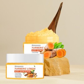 AMOCOCO Turmeric kojic acid body Scrub cleanses body exfoliation, lightens acne marks and moisturizes refreshing, smooth and tender Cleansing Gentle - Specification: facial scrub, number: 1 bottle