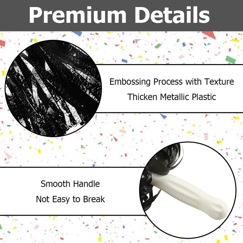Hooshing 24PCS Black Pom Poms Cheerleading Fluffy Metallic Pompoms with