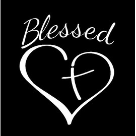 Blessed Cross Heart Decal Vinyl Sticker|Cars Trucks Vans Walls Laptop MKR| White |5.75 x 5 in|MKR018