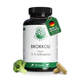 Broccoli Extract, 14,300 mg per capsule, high-dose 26:1 extract, 13% sulforaphane (= 72 mg), 180 capsules, 6 months supply, vegan and without additives, production and laboratory test in Germany.