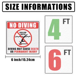 6x6 inch Swimming No Diving Shallow Water Pool Warning Stickers 3 FT 4FT 5FT 6FT Pool Depth Number Markers Sign Labels Non-Slip Adhesive Pool Safety Marker Decor