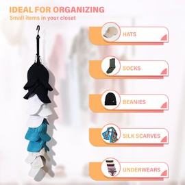 Baseball Cap Organizer - Hanging Hat Rack with 16 Stainless-Steel Clips, 360° Rotating Hanger for Closet, Durable Storage Rack for Bedroom Office - 2-Pack